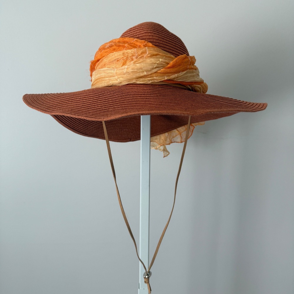 Banana‎ Boat OS Orange Sun Hat Wide Brim Scarf Chin Strap Beach Summer Accessory